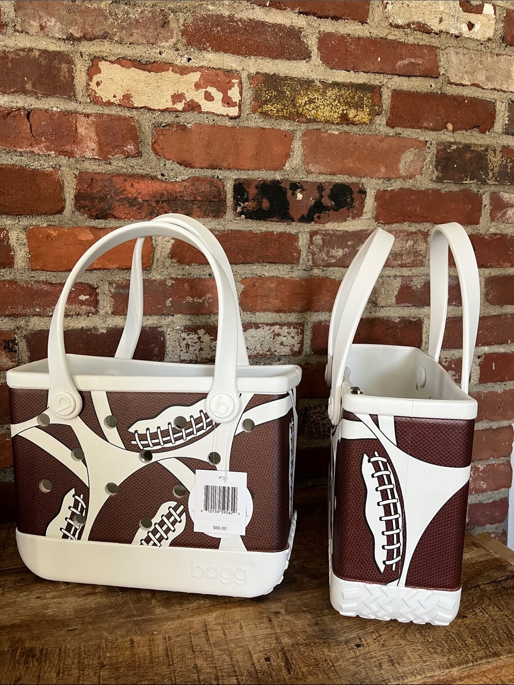 BOGG BAG Brown & White Football Pattern Tote two bitty bags
